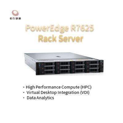 2U İki Soket PowerEdge R7625 Rack Sunucu 4. Nesil AMD EPYC TM İşlemciler 8x PCIe Gen5 yuvalarına kadar 12 X 2.5 "SATA/SAS SSD'leri